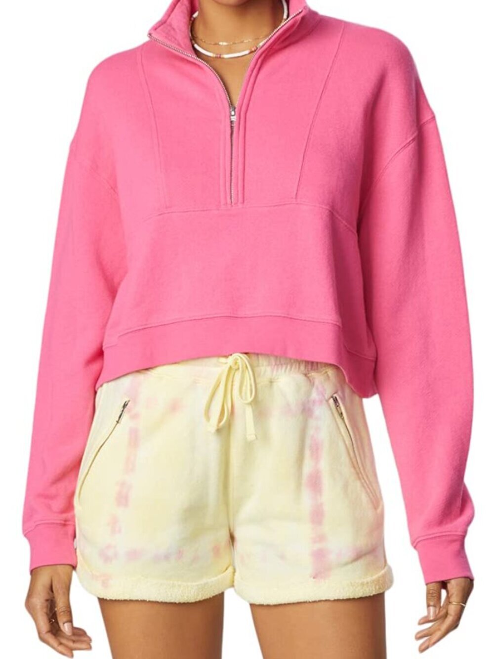 SINCERELY JULES for BANDIER Holly Pink Half Zip Cotton Terry Sweatshirt, Size L